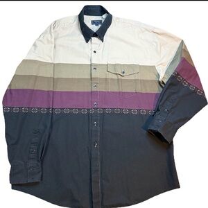 Roper Shirt Mens XL Black Cream Striped Aztec Southwestern Rodeo Western Cowboy